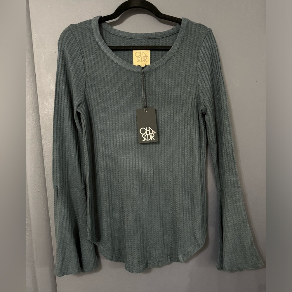 NWT Chaser Waffle Knit Bell Sleeve Oversized Shirt Medium